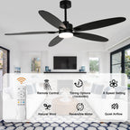 59 Inch Modern Black Ceiling Fan with Dimmable LED Light and Remote Control, 6 Speeds Reversible Ceiling Fan for Large Room