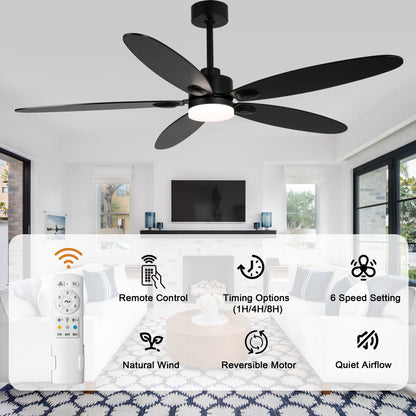 DC256001-BellaDepot 60" Modern Contemporary Stylish Design Ceiling Fan with Remote Control and LED Lights, Reversible 6 Speeds Ceiling Fan for All Seasons