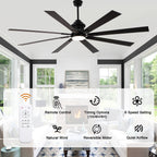 80 Inch Black Industrial Extra Large Ceiling Fan with LED Light and Remote, 6 Speeds DC Motor Reversible Ceiling Fan for Large Room
