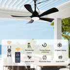 42 Inch Black 5-Blade Modern Smart Outdoor Ceiling Fan with Dimmable LED Lights, 6 Speeds Plug In Waterproof Ceiling Fans for Patios
