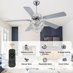 BD2064-BellaDepot 52" Silver Finish Deluxe Crystal Reversible Ceiling Fan with 3 Lights and Remote