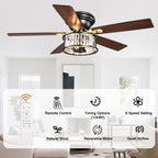 52 Inch Modern Glam Crystal Flush Mount Ceiling Fan with Lights and Remote, 6 Speeds DC Motor Reversible Low Profile Ceiling Fan