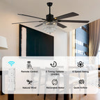 DC6502-BellaDepot 65" Black/Silver Finish Metal Crystal Wooden Reversible Ceiling Fan with Remote and 3 Lights, Large Size Ceiling Fan
