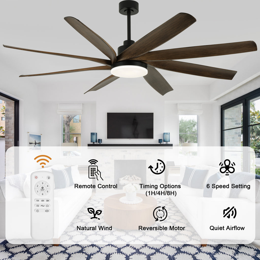 72 Inch Modern Ceiling Fan with LED Light and Remote Control, 6 Speed Reversible DC Motor Large Room Ceiling Fan for Living Room
