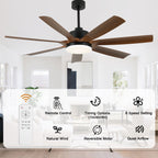 60 Inch 6-Blade Black Farmhouse Large Ceiling Fan with LED Lights and Remote Control, 6 Speeds Reversible Ceiling Fan