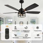 52 Inch Black Modern Ceiling Fan with Lights and Remote Control, 6 Speeds DC Motor Reversible Ceiling Fan for Living Room