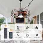 23.6 Inch Black Outdoor Dimmable Ceiling Fan with LED Light and Remote, Farmhouse Reversible 6 Speeds Quiet DC Motor Caged Ceiling Fan for Patio