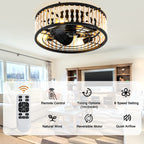19 Inch Black Farmhouse Flush Mount Ceiling Fan with Lights and Remote Control, 6 Speeds DC Motor Bladeless Ceiling Fan for Bedroom