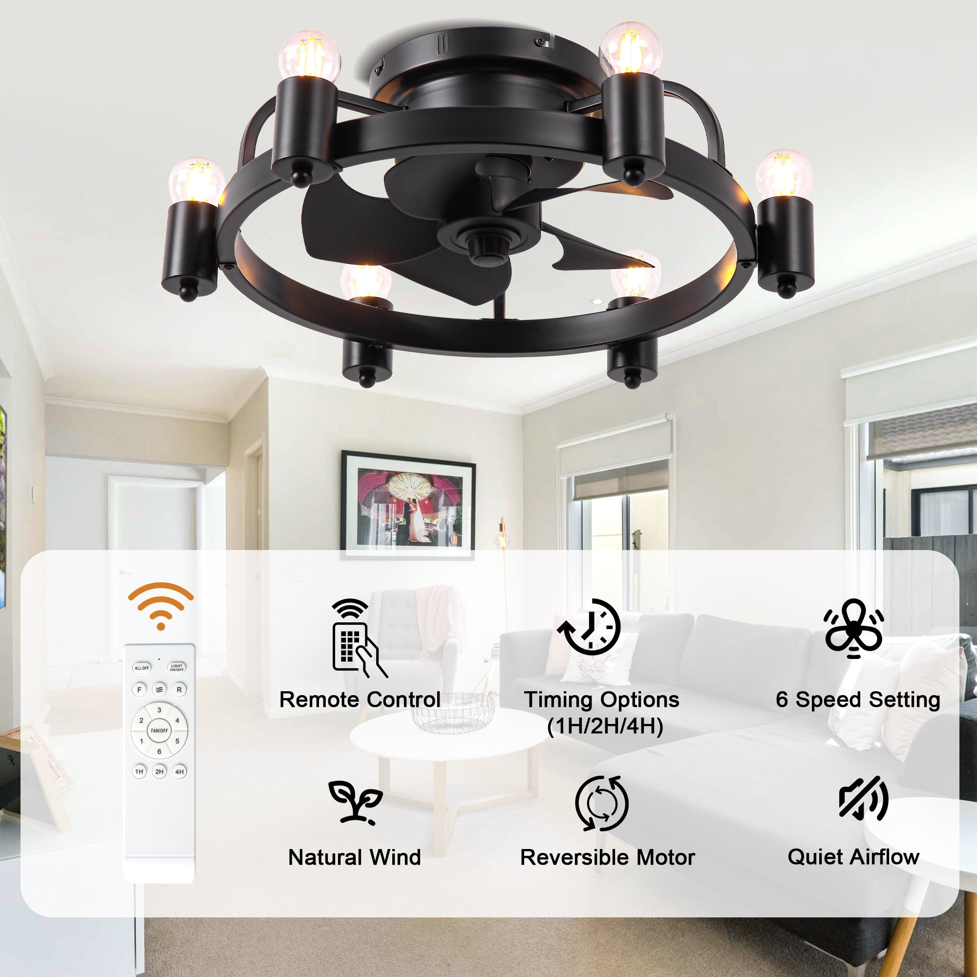 DC252007-BellaDepot 20" Compact Ceiling Fan, Rudder Shape Flush Mount Fan with Lights