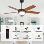 52 Inch Modern Black/Chrome Ceiling Fan with Dimmable LED Lights and Remote Control, 6 Speeds DC Motor Reversible Ceiling Fan for Large Room