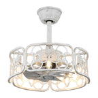 18 Inch Farmhouse Distressed White Caged Ceiling Fan with Lights and Remote, 8-Blade Reversible Bladeless Fandelier Ceiling Fan