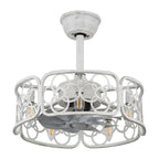 18 Inch Farmhouse Distressed White Caged Ceiling Fan with Lights and Remote, 8-Blade Reversible Bladeless Fandelier Ceiling Fan