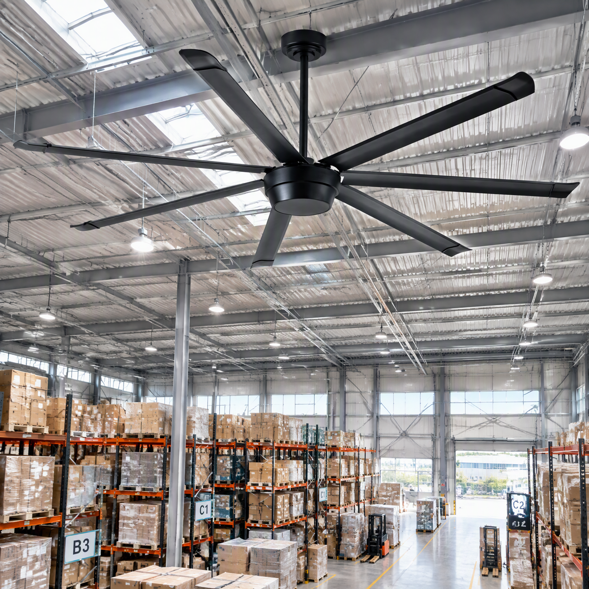 Industrial 84 Inch Down Rod Ceiling Fan Large 7 Blade Metal Ceiling Fan with Quiet Reversible DC Motor, Remote Control 6 Speed Ceiling Fan Suit for Kitchen, Living Room and Bedroom