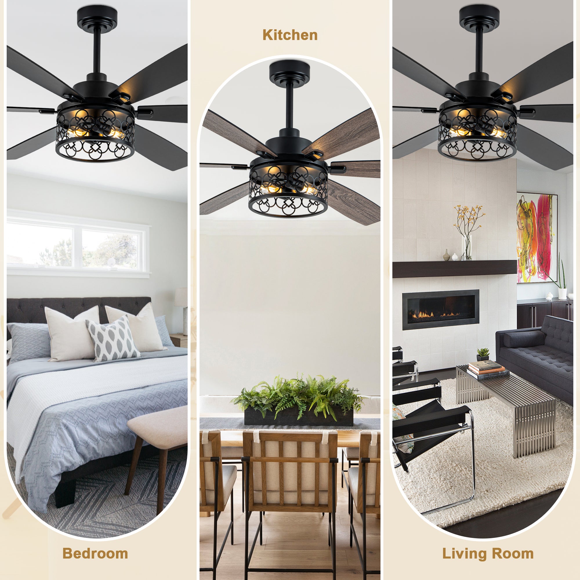 Modern 60 Inch Industrial Caged Ceiling Fan with Light Reversible Quiet DC Motor with 6 Speed Remote Control Ceiling Fan Adjustable Down Rodes Ceiling Fan with Light Suit for Bedroon,Living Room