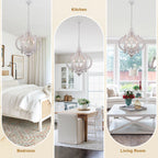 6-Light Distressed Wood French Country Vintage Geometric Chandelier with Adjustable Chain, Farmhouse Solid Wooden Chandelier