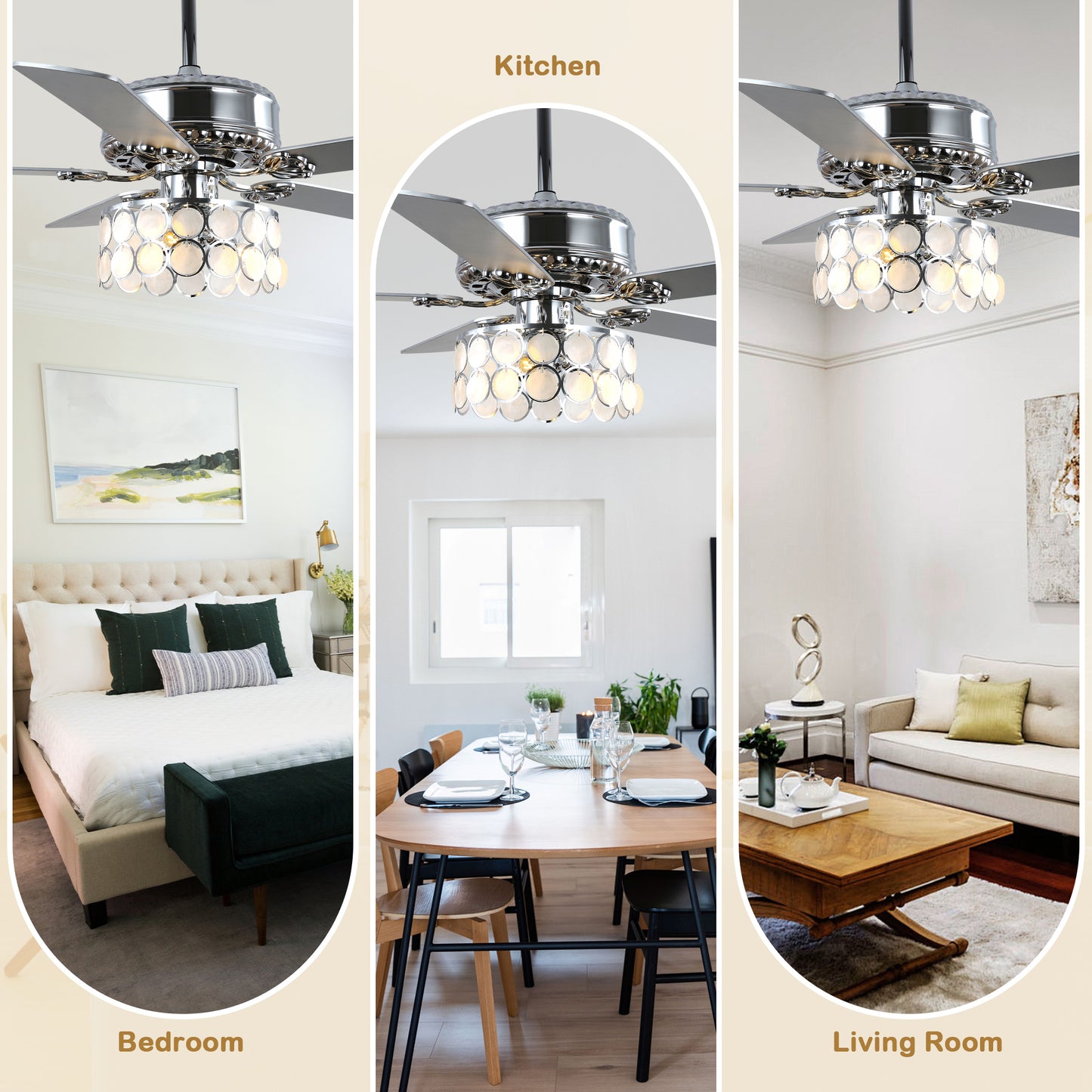 DC5216-52" 5 Wooden Blades Chrome Finish Modern Reversible Ceiling Fan with Remote and Light, 6-speed Large Size Ceiling Fan