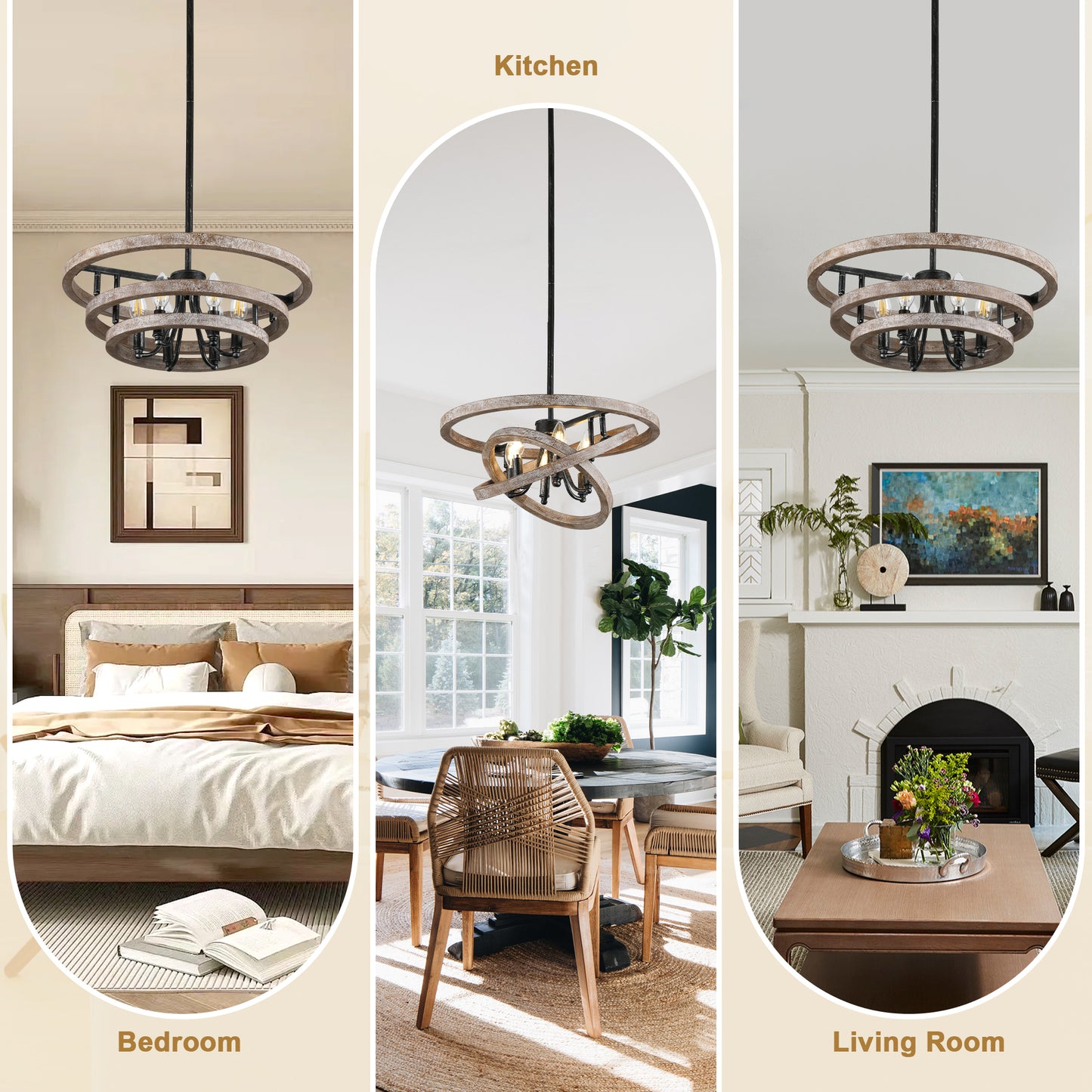 FC4111-6 Lights Classic Wood Chandelier, Height Adjustable Home Decoration Pendant Light