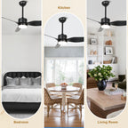 46 Inch Black Modern Ceiling Fan with LED Light and Remote, 6 Speeds 3-Blade DC Motor Reversible Ceiling Fan for Living Room