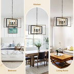 4 - Lights Industrial Geometric Chandelier, Farmhouse Wood Chandelier for Enrtyway with DIY Shape Height Adjustable