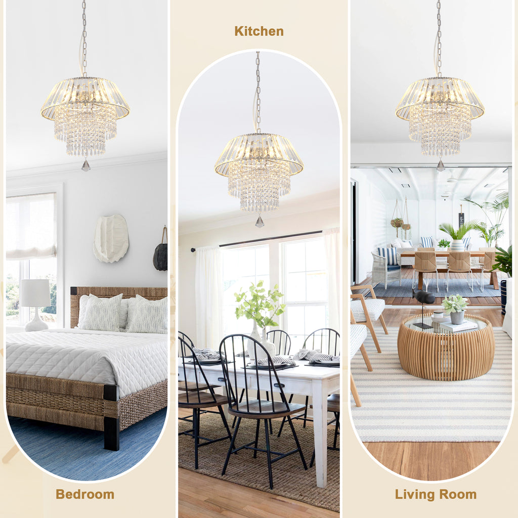 3 - Lights Modern Luxury Crystal Chandelier for Dining Room, Tiered Chandelier for Living Room Entryway Height Adjustable