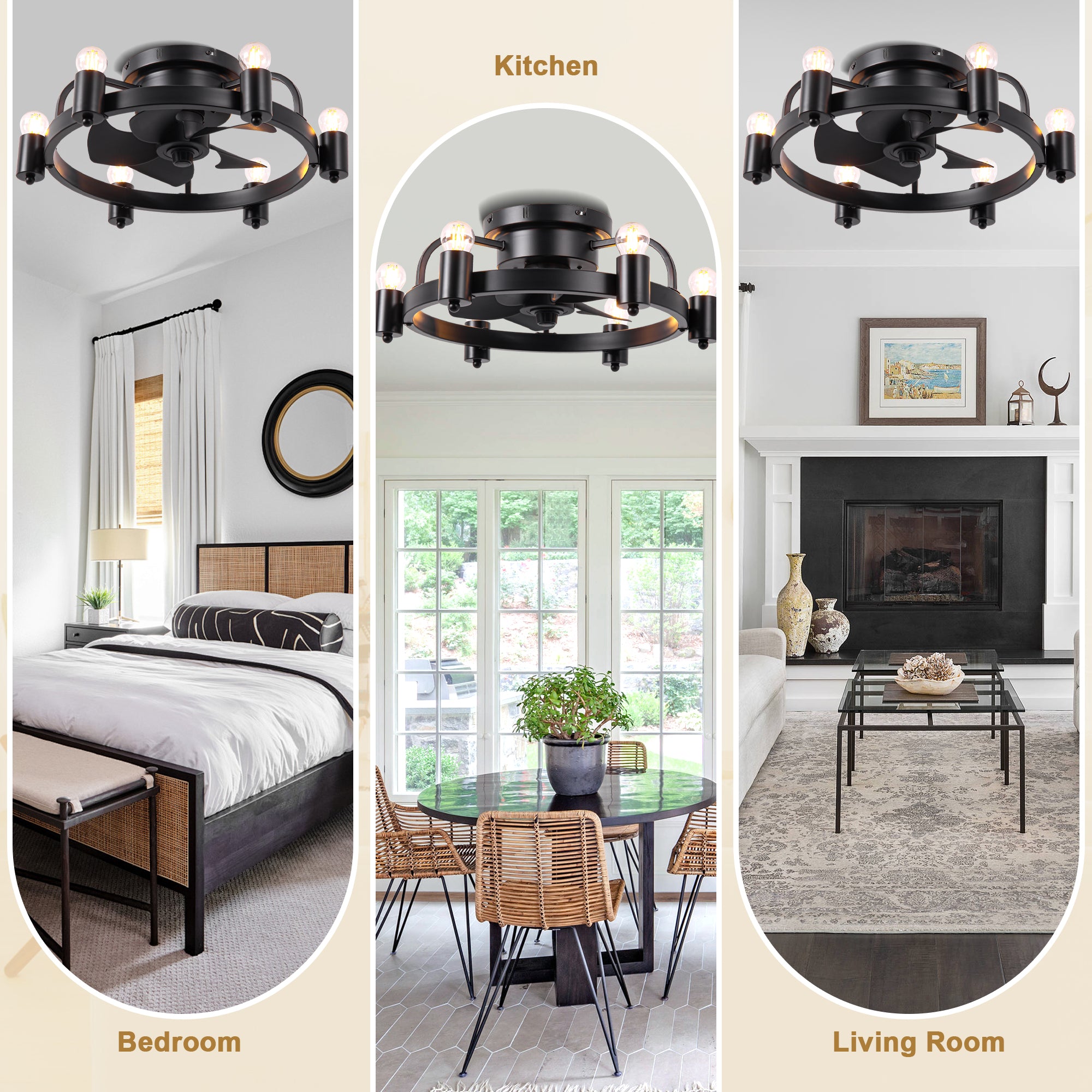 DC252007-BellaDepot 20" Compact Ceiling Fan, Rudder Shape Flush Mount Fan with Lights