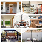 23.6 Inch Black Outdoor Dimmable Ceiling Fan with LED Light and Remote, Farmhouse Reversible 6 Speeds Quiet DC Motor Caged Ceiling Fan for Patio