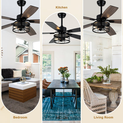 MD-FS8930XL-BellaDepot 52" Industrial Metal Caged Fan Lights with Remote Control, Silent DC Motor Ceiling Fan for Any Seasons
