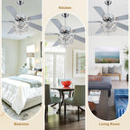 BD2064-BellaDepot 52" Silver Finish Deluxe Crystal Reversible Ceiling Fan with 3 Lights and Remote
