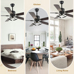 52 Inch Black/Chrome Modern Ceiling Fan with Led Light and Remote Control, 6 Speeds DC Motor Reversible Ceiling Fan for Living Room