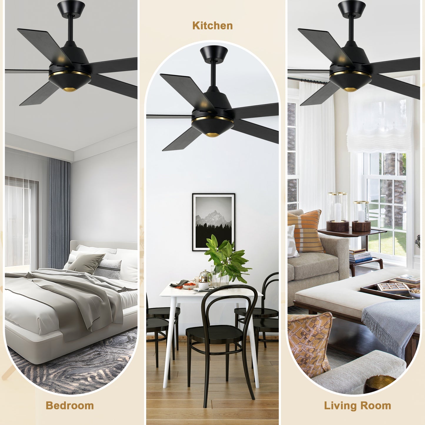 HWJ5219-52" 5 Wooden Blades Modern Reversible Ceiling Fan with Remote and LED Lights, Large Size 6-speed Ceiling Fan