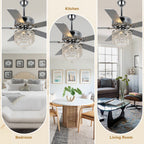 DC2017-BellaDepot 52" Luxury Crystal Chandelier Ceiling Fan with Remote and 3 Lights, Large Size Ceiling Fan