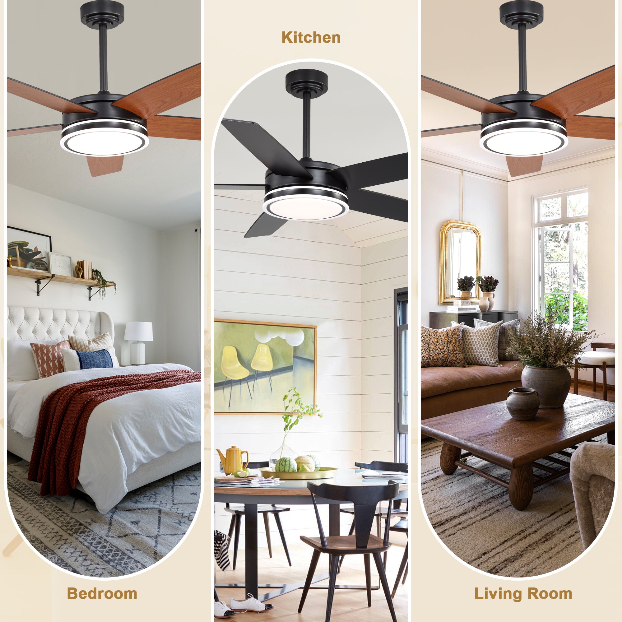 52 Inch Modern Black/Chrome Ceiling Fan with Dimmable LED Lights and Remote Control, 6 Speeds DC Motor Reversible Ceiling Fan for Large Room