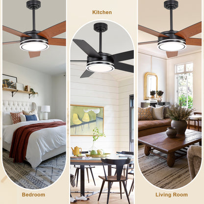 BellaDepot 52" Modern Contemporary Black or Chrome LED Ceiling Fan with Remote Control and Lights, Reversible 6 Speeds Ceiling Fan for All Seasons - DC5225-B/C