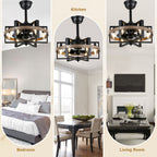 18 Inch Industrial Farmhouse Caged Ceiling Fan with Lights and Remote Control, 6 Speeds DC Motor Fandelier Ceiling Fan