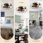 20 Inch Farmhouse Industrial Flush Mount Ceiling Fan with Lights and Remote, 6 Speeds DC Motor Bladeless Caged Ceiling Fan for Bedroom