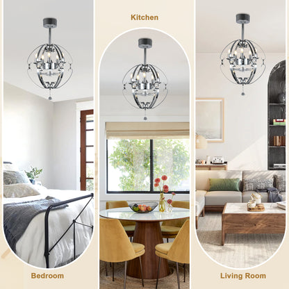 DC2031-19.7" Silver Finish Luxury Crystal Reversible Ceiling Fan with Remote and 5 Lights, 6-Speed Ceiling Fan