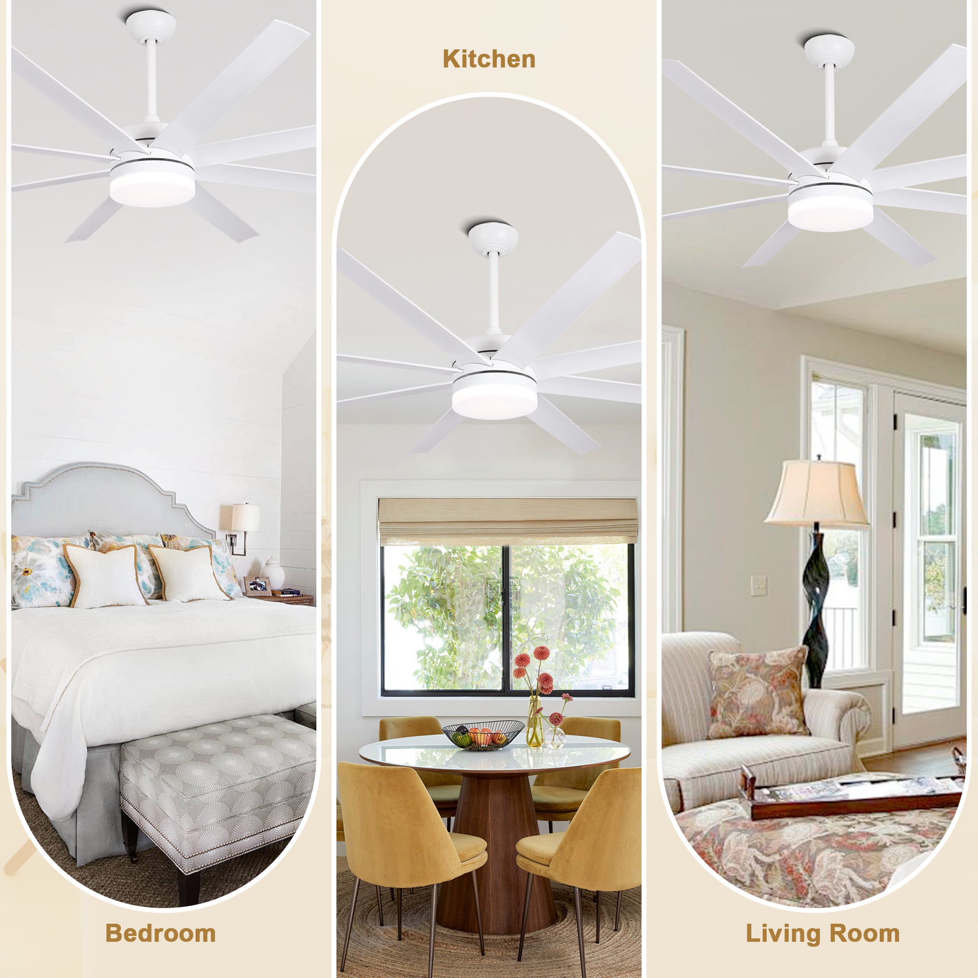 65 Inch Modern White Extra Large Ceiling Fan with LED Light and Remote, 6 Speeds DC Motor Reversible Ceiling Fan for Large Rooms