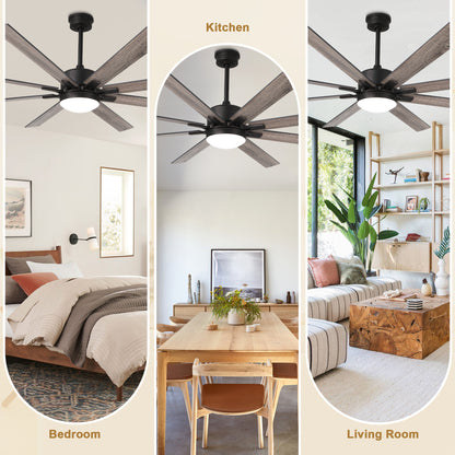 DC7207GED-72" 8 Blades Simple Modern Reversible Ceiling Fan with Remote and LED Light Kit Included, 6-speed Dimmable Large Size Ceiling Fan