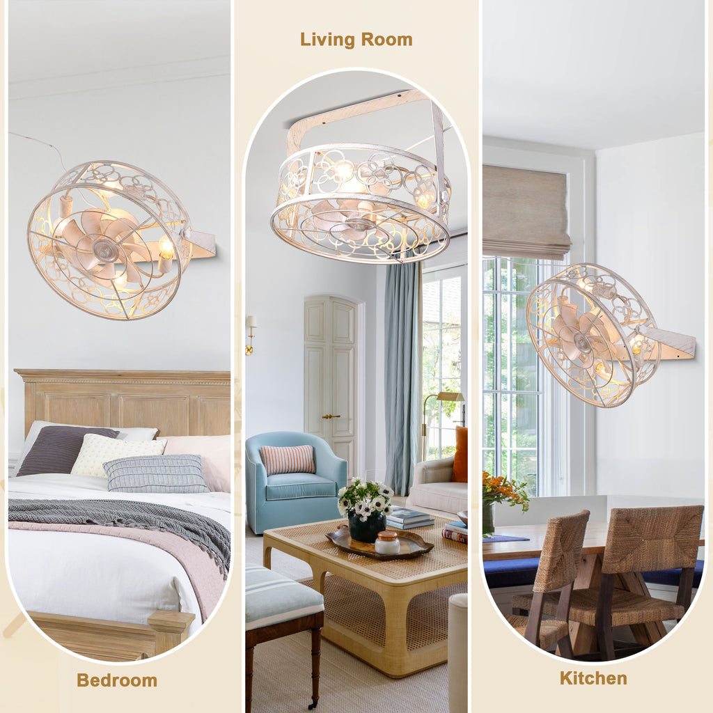 DC2036-BellaDepot 23" Metal Caged Ceiling Fan with Remote Control, Wall Mounted or Ceiling Mounted Fan with Bulb Base