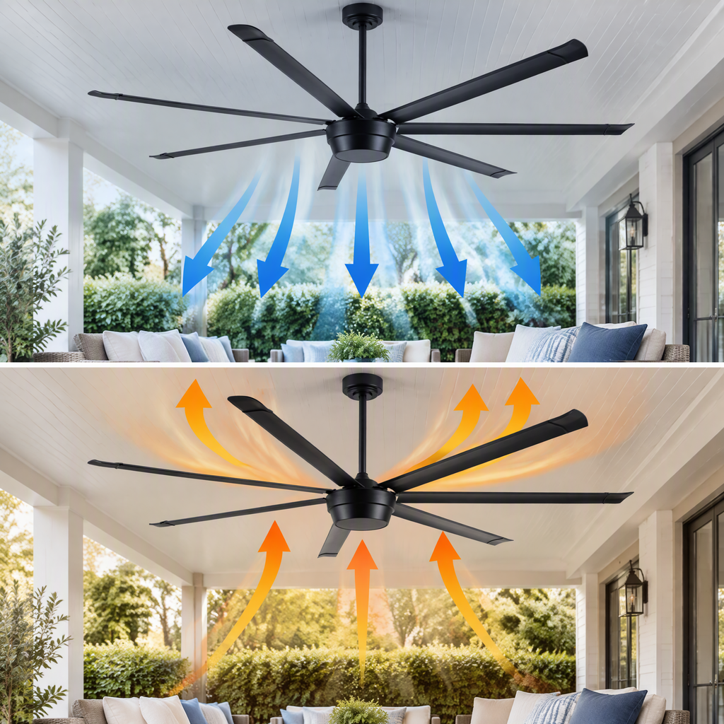 Industrial 100 Inch Large Down Rod Ceiling Fan 7 Blades Metal Ceiling Fan with Reversible Quiet DC Motor Remote Control with 6 Speed Ceiling Fan Suit for Factory, Living Room, Farmhouse
