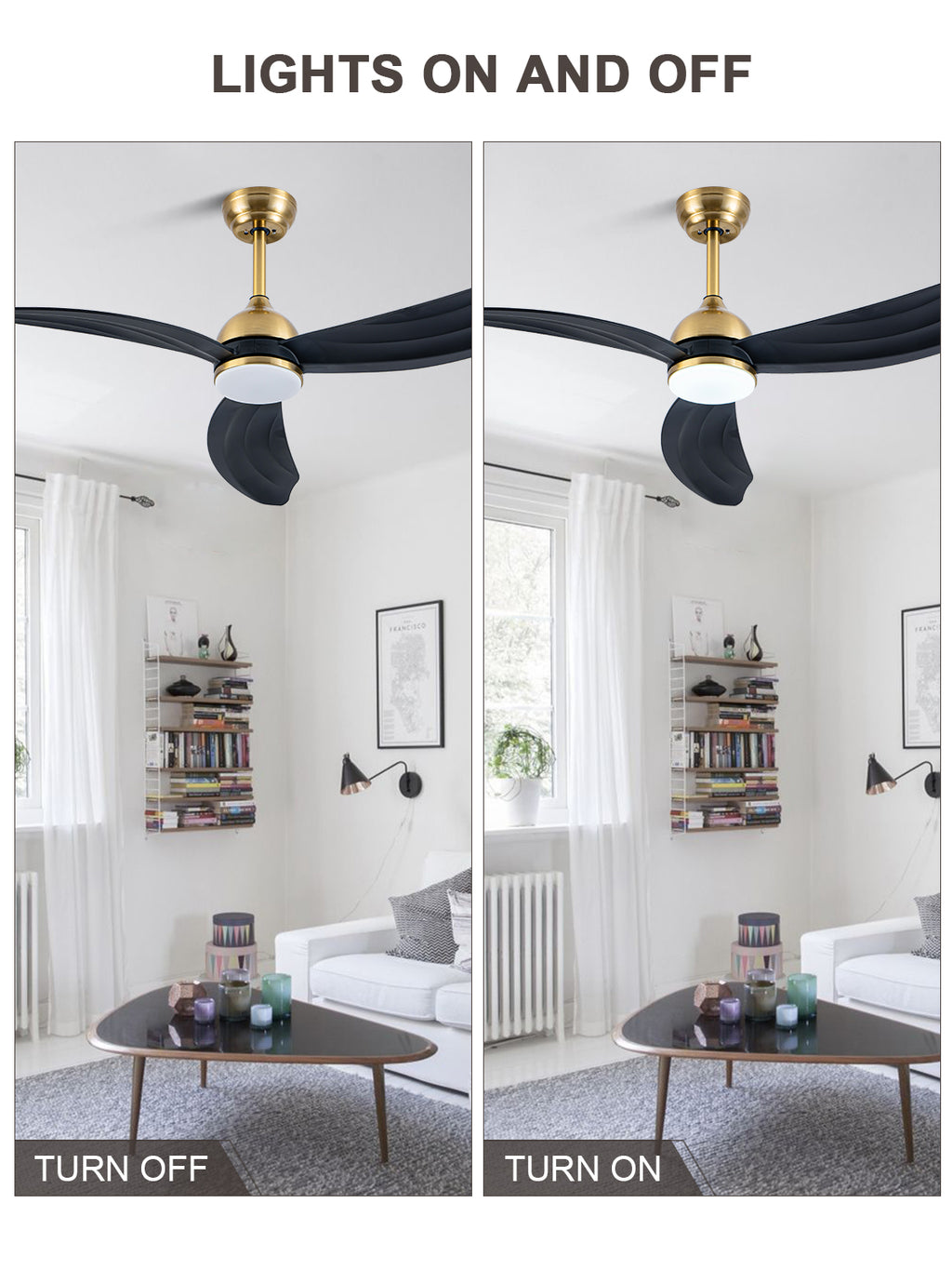 52 Inch Modern Smart Propeller Ceiling Fan with Dimmable LED Light and Remote & APP Control, 6-Speed Reversible Ceiling Fan