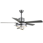 52 Inch Black/Chrome Modern Ceiling Fan with LED Light and Remote Control, 6 Speeds DC Motor Reversible Ceiling Fan with DIY Shade