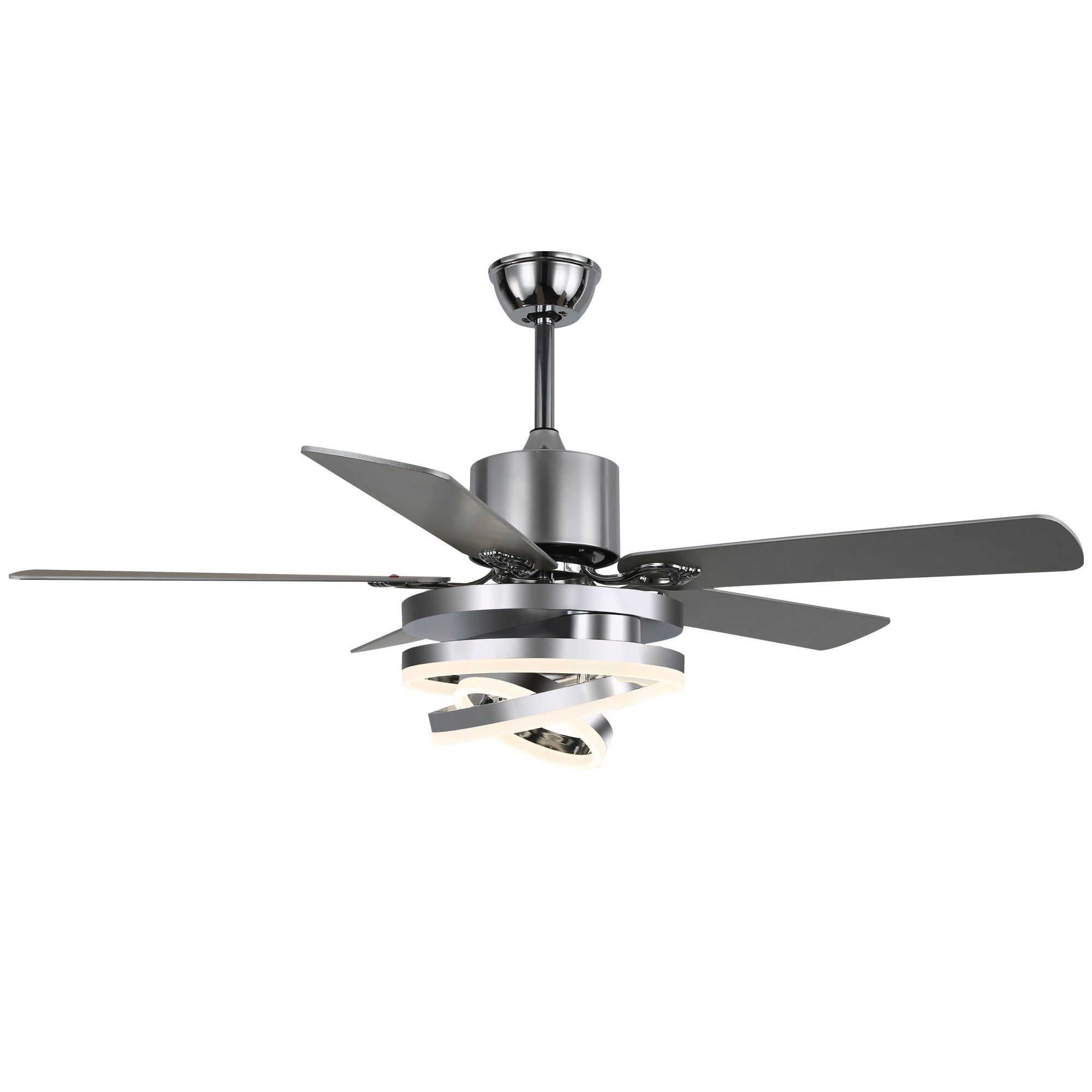 52 Inch Black/Chrome Modern Ceiling Fan with LED Light and Remote Control, 6 Speeds DC Motor Reversible Ceiling Fan with DIY Shade