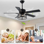 BD2067-BellaDepot 52" Luxury Crystal Caged Reversible Ceiling Fan with Remote and 3 Lights, DC Motor Ceiling Fan