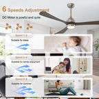 62 Inch Modern Industrial Large 3 Blade Ceiling Fan with Lights & Remote Control, 6 Speed DC Motor Reversible Ceiling Fan