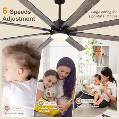 DC7207GED-72" 8 Blades Simple Modern Reversible Ceiling Fan with Remote and LED Light Kit Included, 6-speed Dimmable Large Size Ceiling Fan