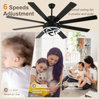 72 Inch Black/Gold/Chrome 8-Blade Modern Extra Large Ceiling Fan with LED Light and Remote, 6 Speeds DC Motor Reversible Ceiling Fan DIY Shade