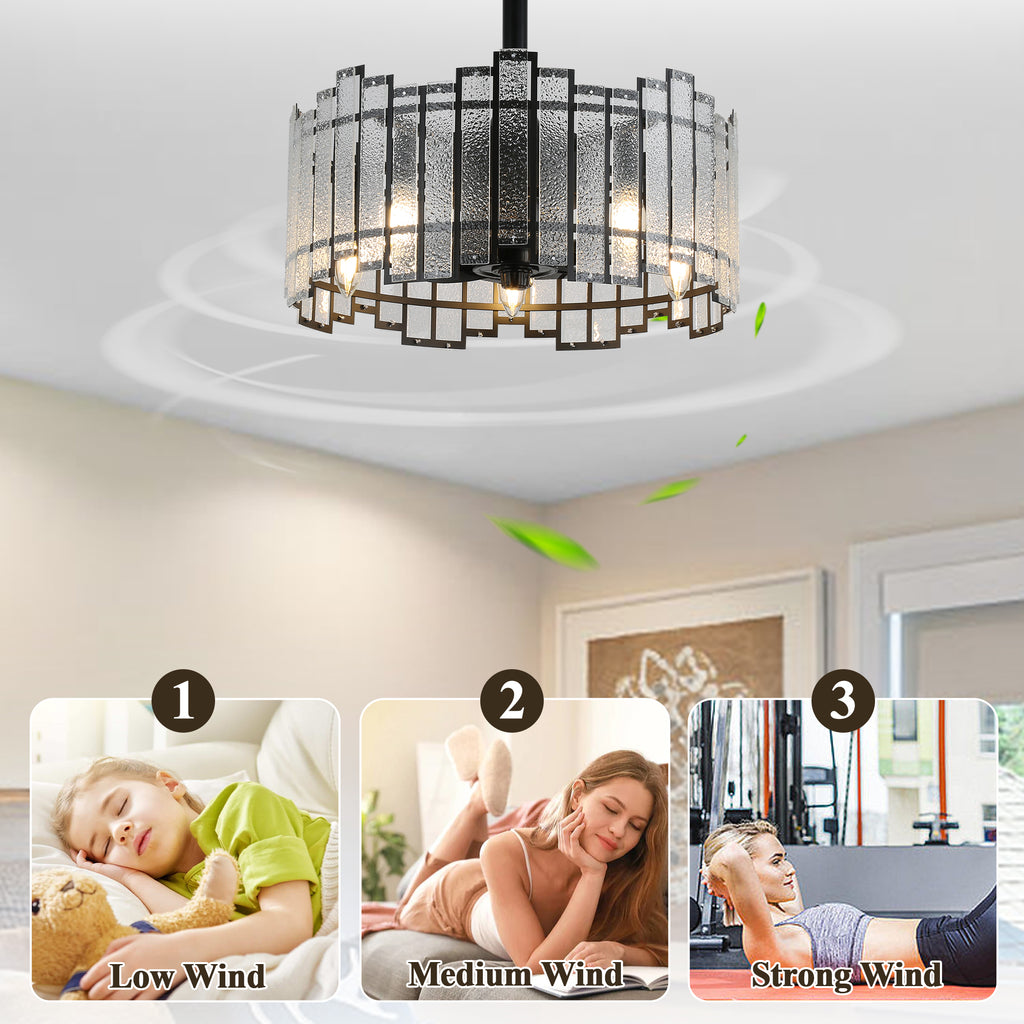 BD1901-BellaDepot 18.5" Modern Water Ripple Glass Reversible Ceiling Fan with Remote and 5 Lights