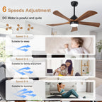 42 Inch Traditional Farmhouse Solid Wood 5 Blade Ceiling Fan with Lights & Remote Control, 6 Speed DC Motor Reversible Ceiling Fan