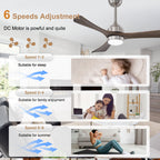 42 Inch Industrial Farmhouse Solid Wood 3 Blade Ceiling Fan with Lights & Remote Control, 6 Speed DC Motor Reversible Ceiling Fan